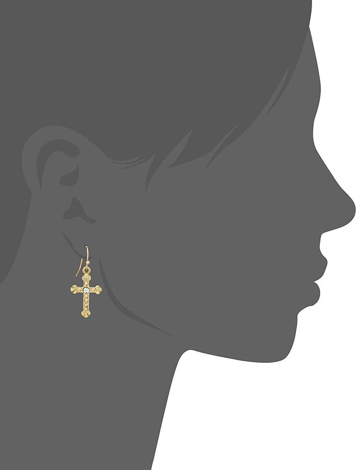 1928 Jewelry Crystal Accent Ornate Gold Tone Cross Drop Earrings 1928 Jewelry
