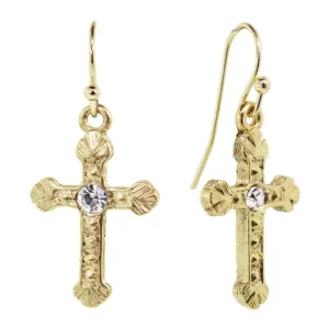 1928 Jewelry Crystal Accent Ornate Gold Tone Cross Drop Earrings 1928 Jewelry