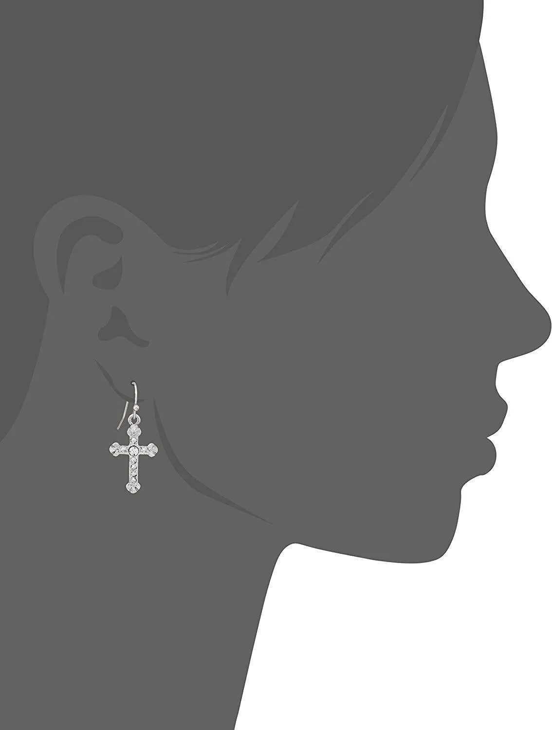 1928 Jewelry Crystal Accent Ornate Silver Tone Cross Drop Earrings 1928 Jewelry