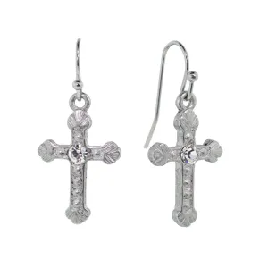 1928 Jewelry Crystal Accent Ornate Silver Tone Cross Drop Earrings 1928 Jewelry