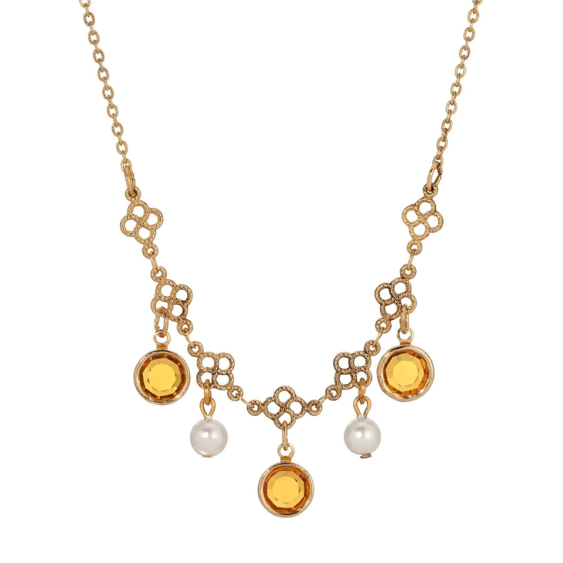 1928 Jewelry Crystal Channel Faux Pearl Drops Necklace 16" 1928 Jewelry