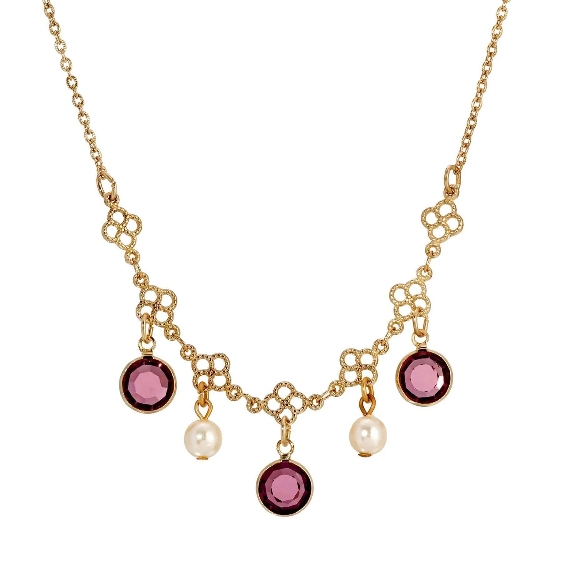 1928 Jewelry Crystal Channel Faux Pearl Drops Necklace 16" 1928 Jewelry