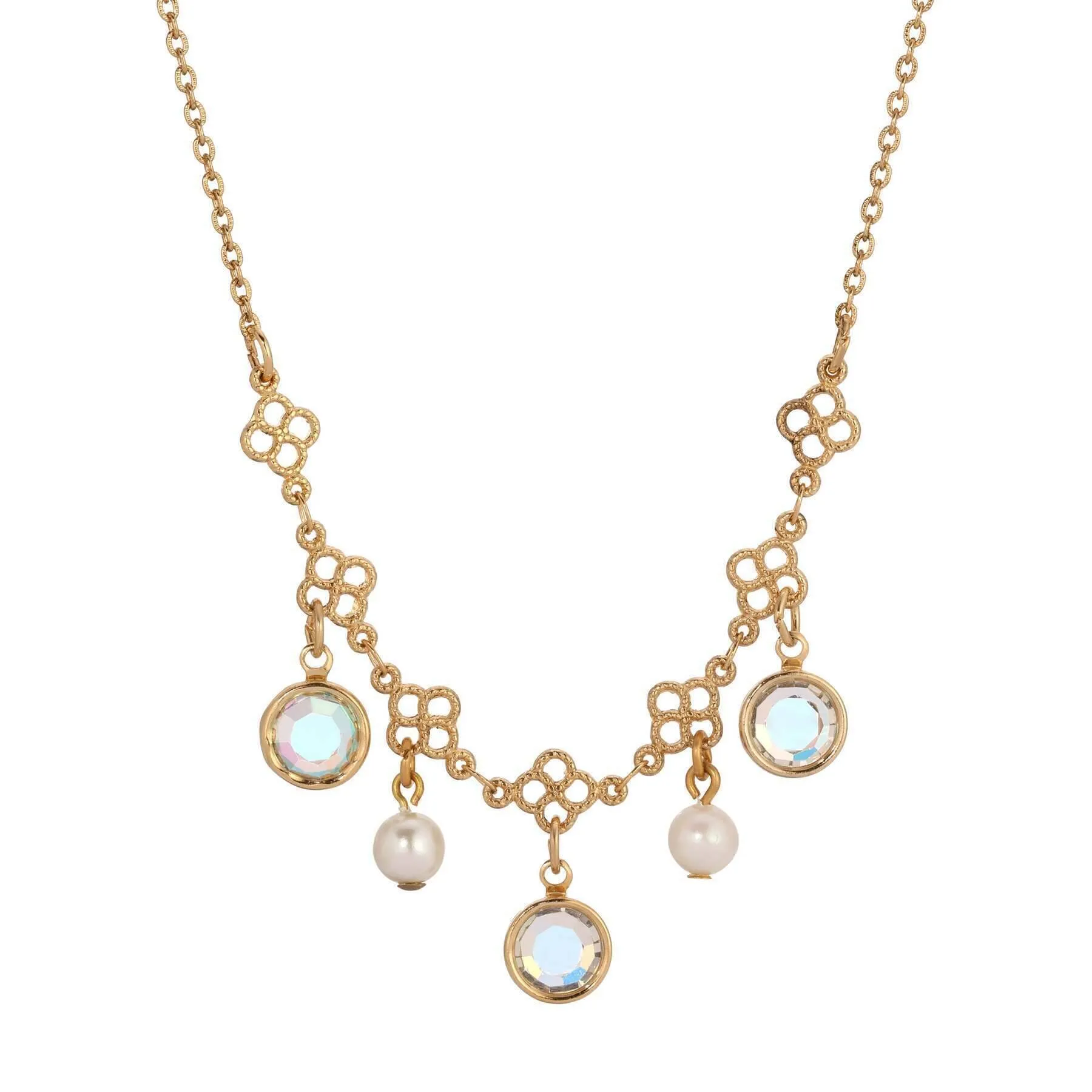 1928 Jewelry Crystal Channel Faux Pearl Drops Necklace 16" 1928 Jewelry