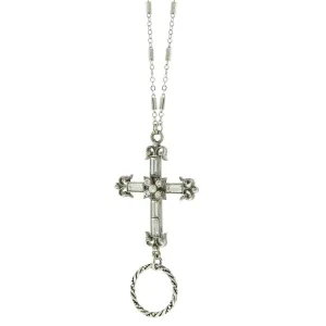 1928 Jewelry Crystal Cross Badge & Eyeglass Holder Chain Necklace 28" 1928 Jewelry
