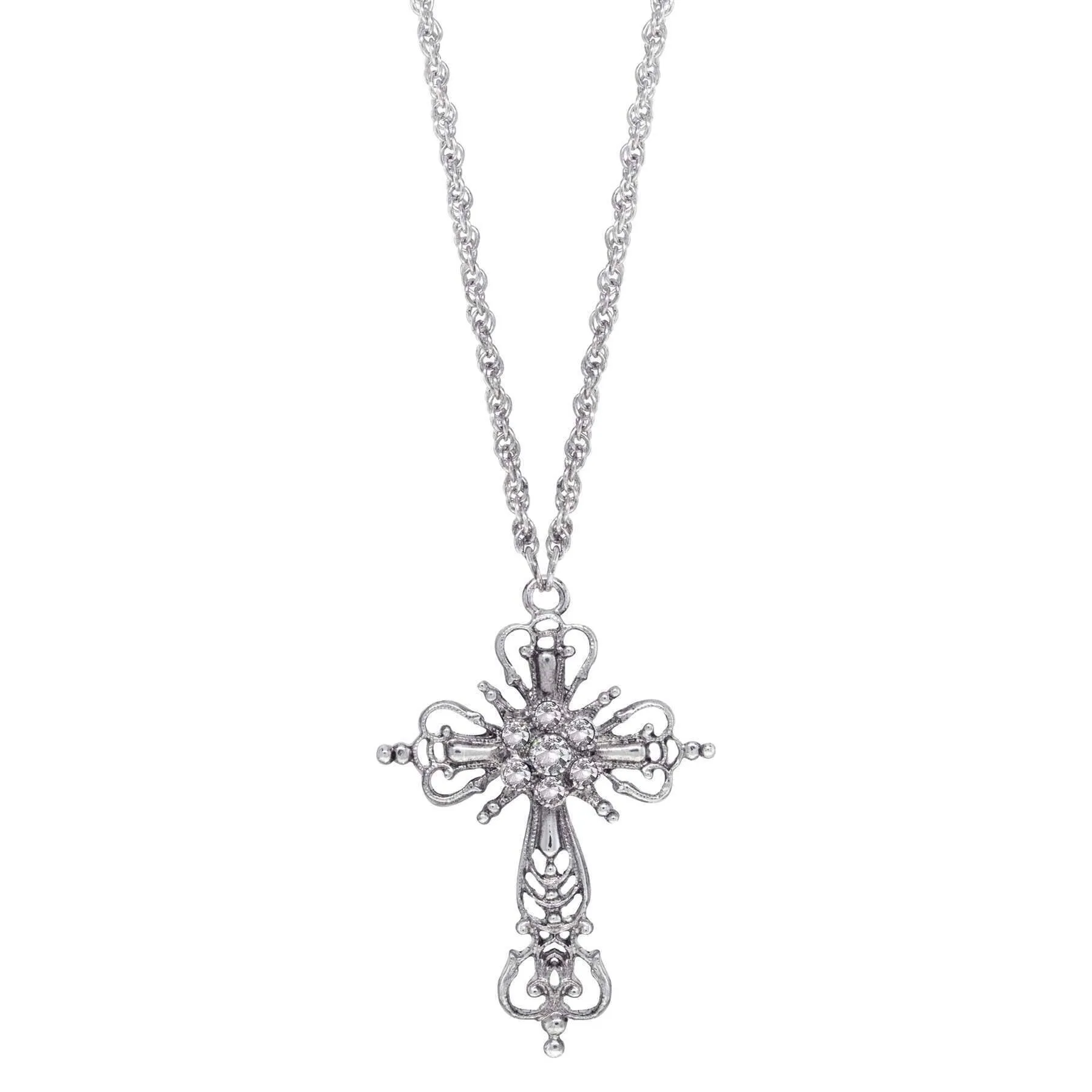 1928 Jewelry Crystal Cross Pendant Necklace 30" 1928 Jewelry