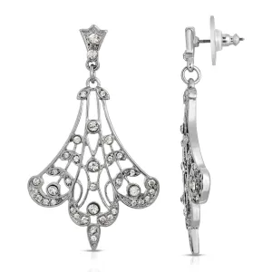1928 Jewelry Crystal Fan Filigree Drop Earrings 1928 Jewelry