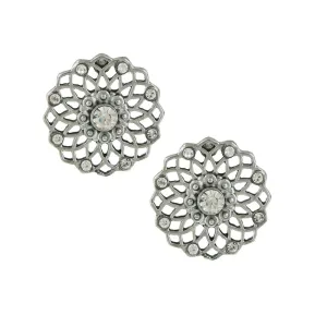 1928 Jewelry Crystal Filigree Large Button Earrings 1928 Jewelry