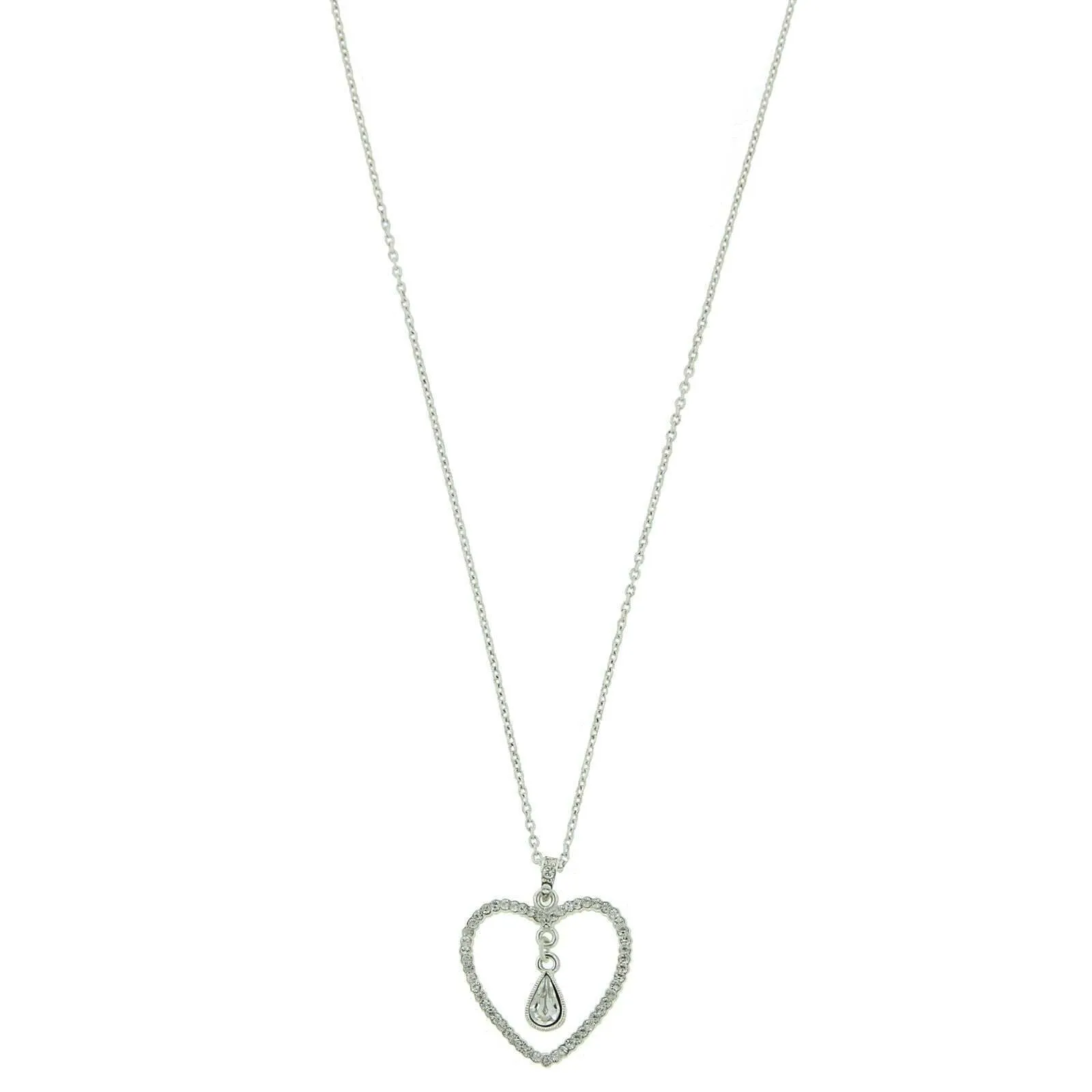 1928 Jewelry Crystal Heart & Teardrop Pendant Necklace 16"   3" Extender 1928 Jewelry
