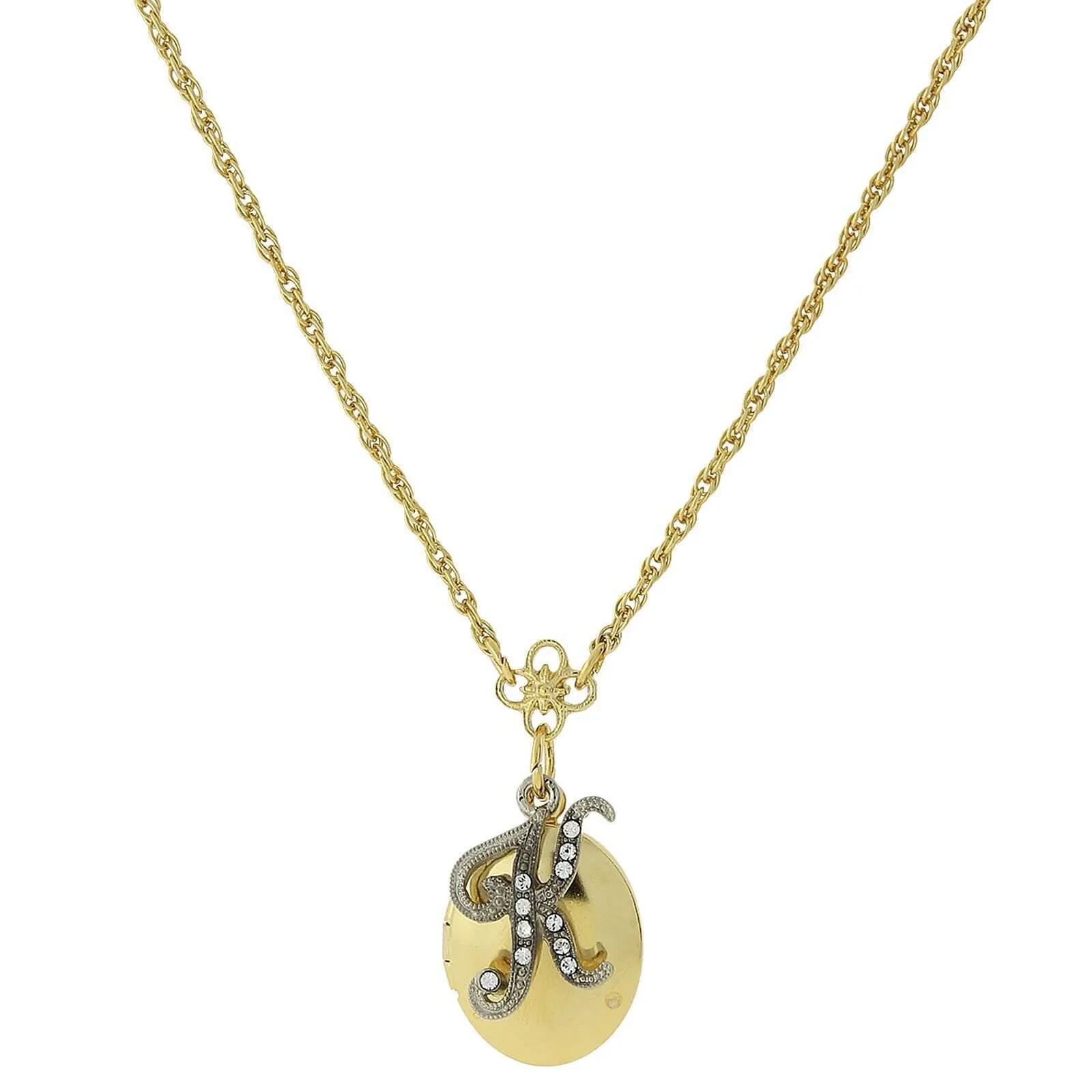 1928 Jewelry Crystal Initial Gold Locket Necklace 16" 1928 Jewelry
