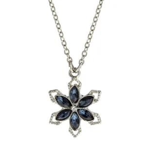 1928 Jewelry Crystal Sapphire Color Stone Floral Necklace 16"   3" Extender 1928 Jewelry