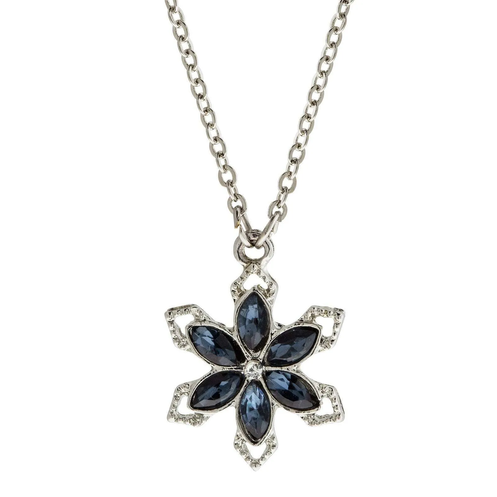 1928 Jewelry Crystal Sapphire Color Stone Floral Necklace 16"   3" Extender 1928 Jewelry