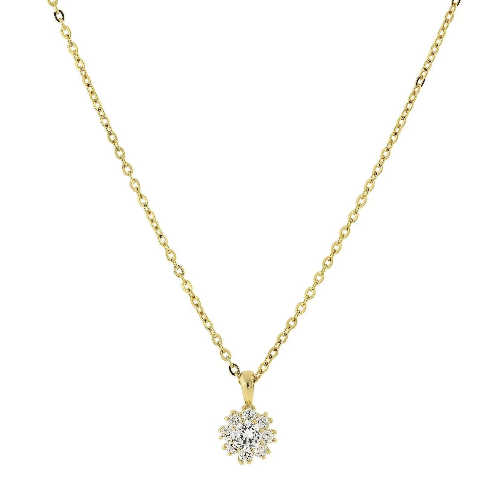 1928 Jewelry Cubic Zirconia Flower Setting Pendant Necklace 16"   3" Extender 1928 Jewelry
