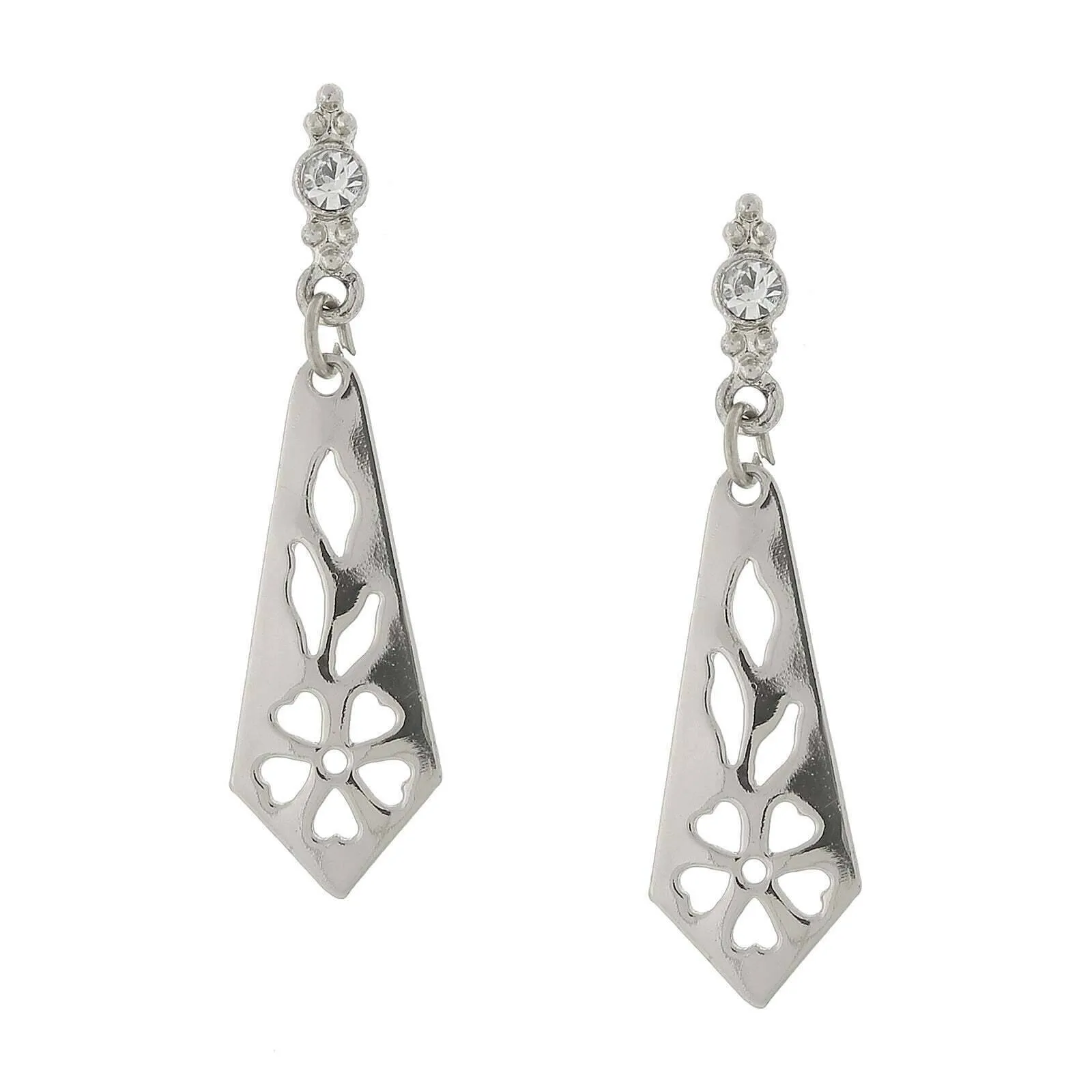 1928 Jewelry Cutout Drop Earrings With Crystal Post Accents 1928 Jewelry