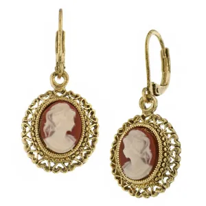 1928 Jewelry Dark Carnelian Oval Cameo Hearts Drop Earrings 1928 Jewelry
