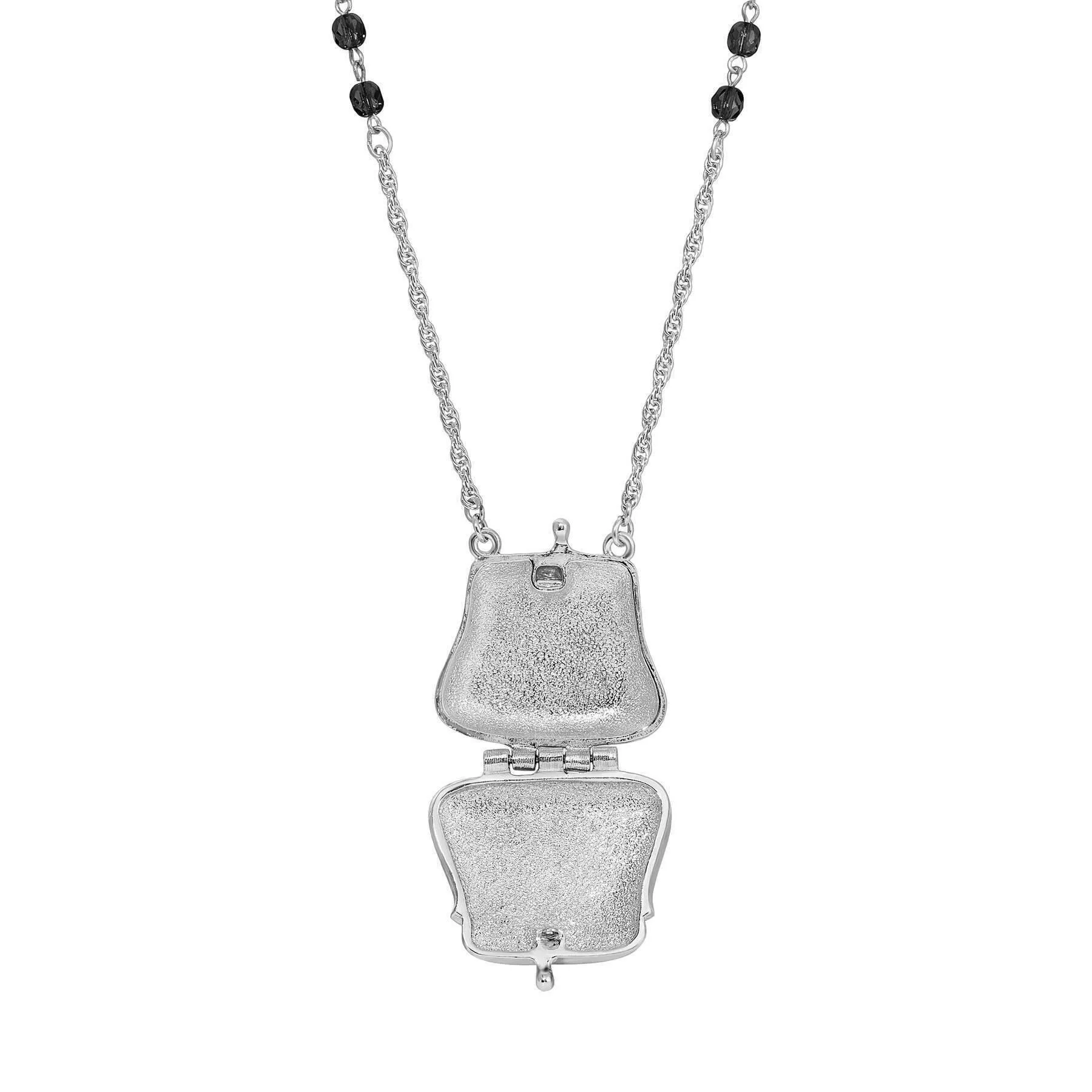 1928 Jewelry Deco Crystal Clutch Purse Locket Necklace 32" 1928 Jewelry