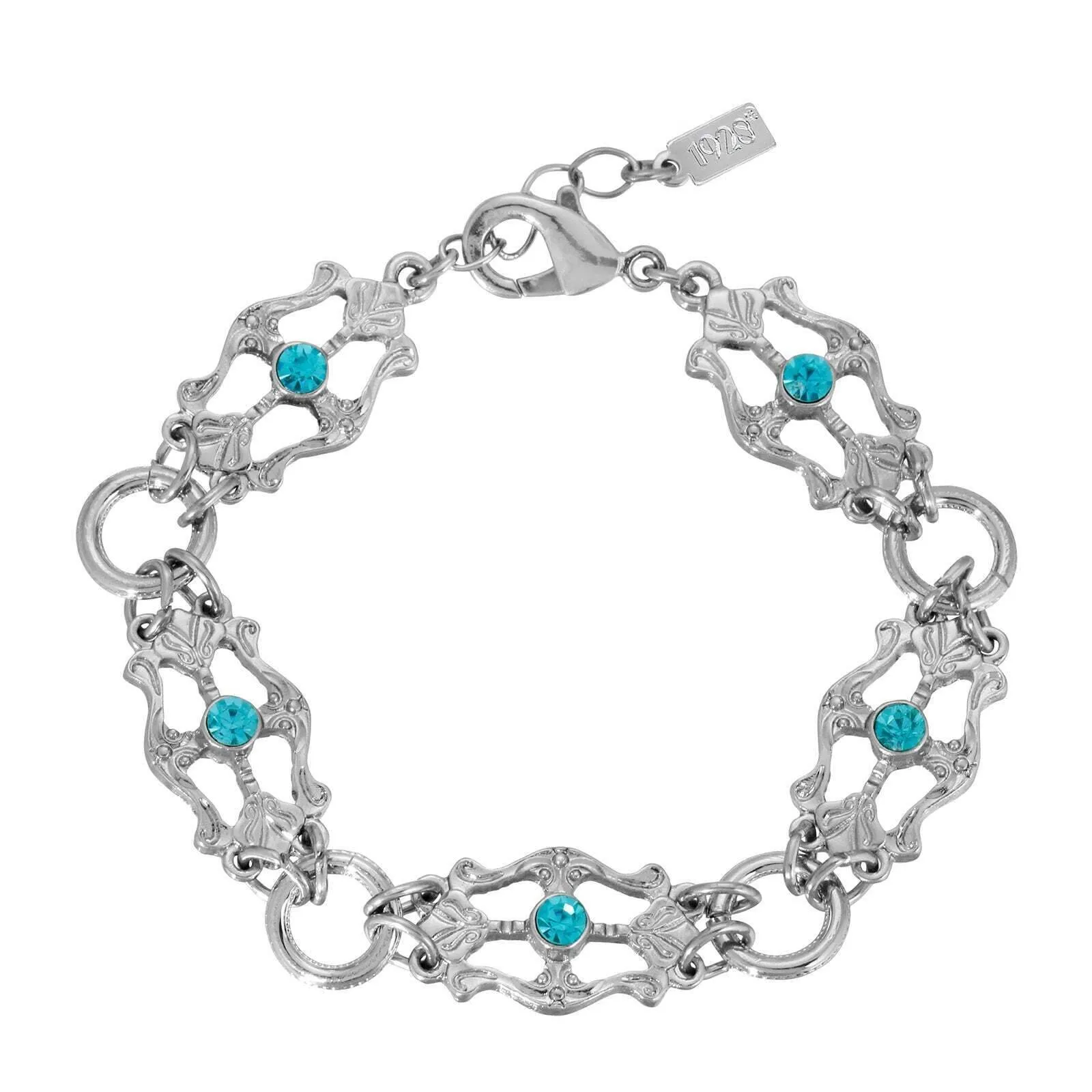 1928 Jewelry Deco Flare Aqua Blue Crystal Link Bracelet 1928 Jewelry