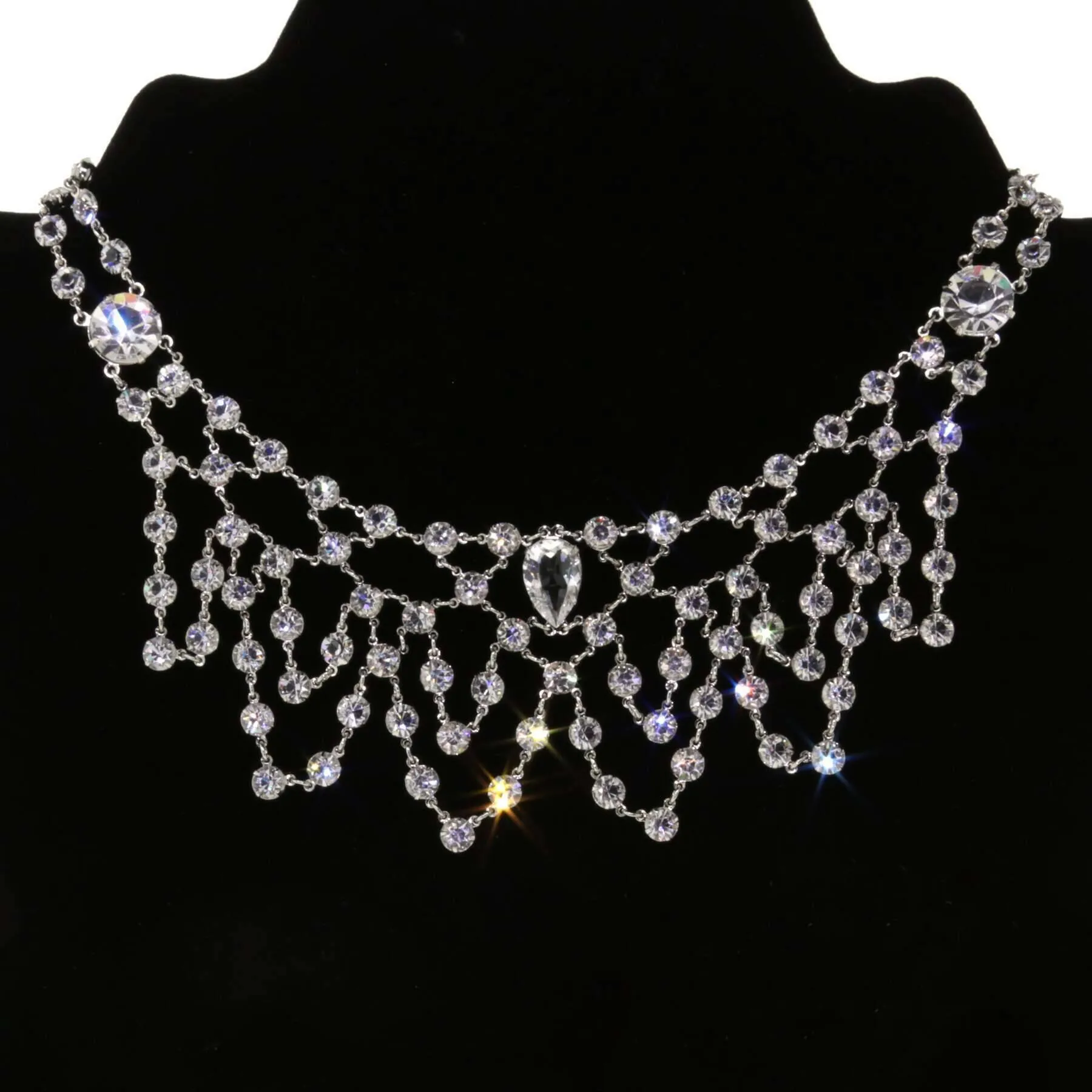 1928 Jewelry Deco Gala Austrian Crystal Bib Necklace 13"   3" Extension 1928 Jewelry