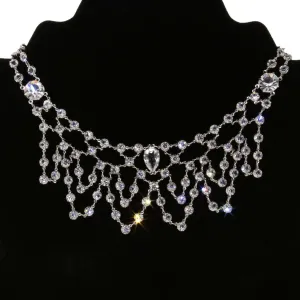 1928 Jewelry Deco Gala Austrian Crystal Bib Necklace 13"   3" Extension 1928 Jewelry