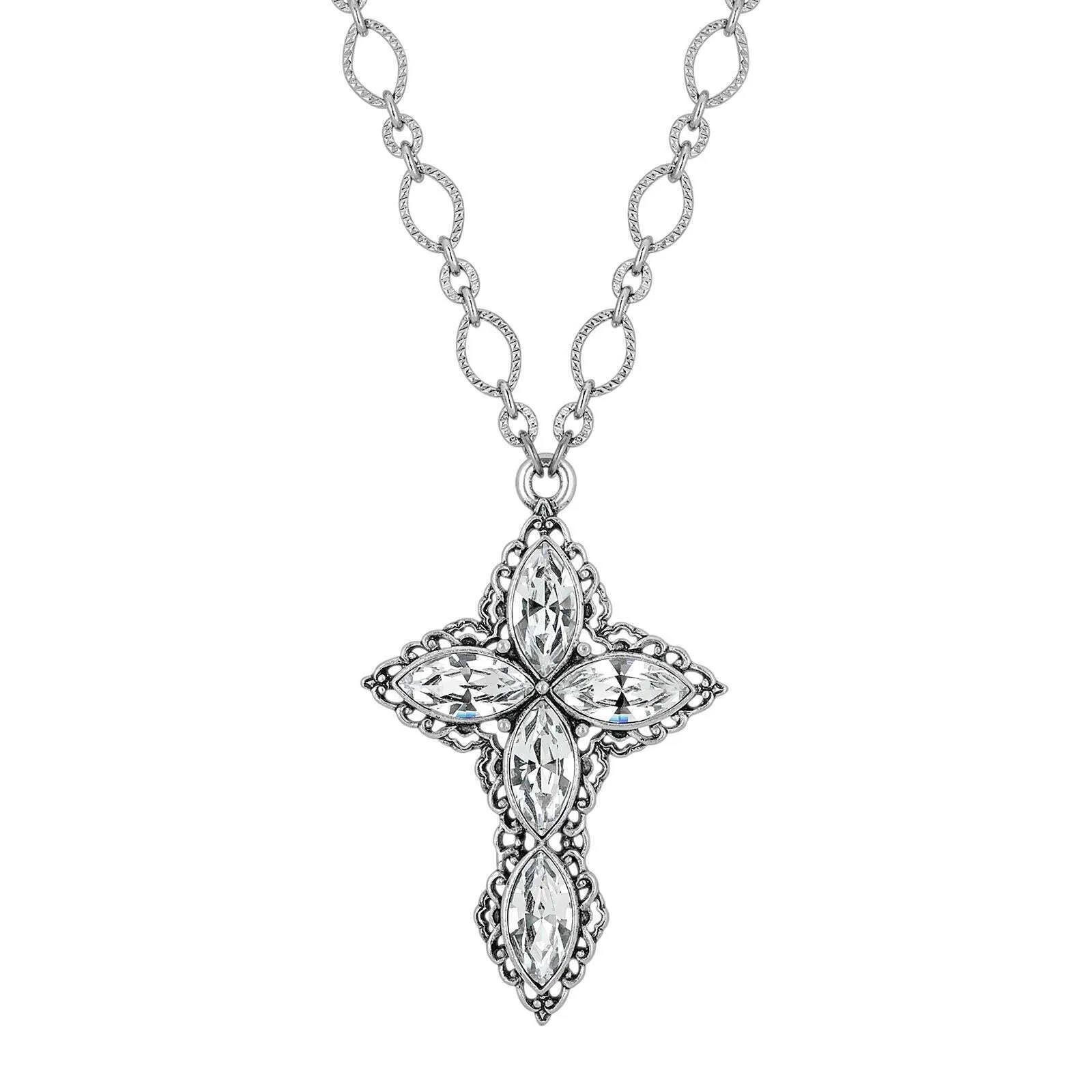 1928 Jewelry Diamond Link Chain Pewter Cross Pendant Necklace 24" 1928 Jewelry