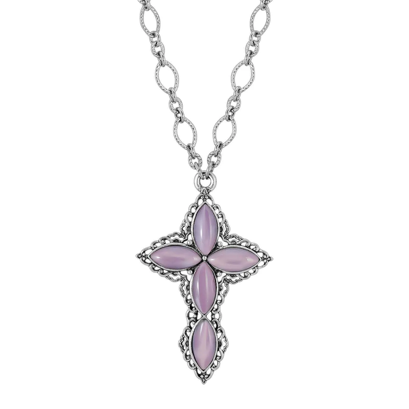 1928 Jewelry Diamond Link Chain Pewter Cross Pendant Necklace 24" 1928 Jewelry