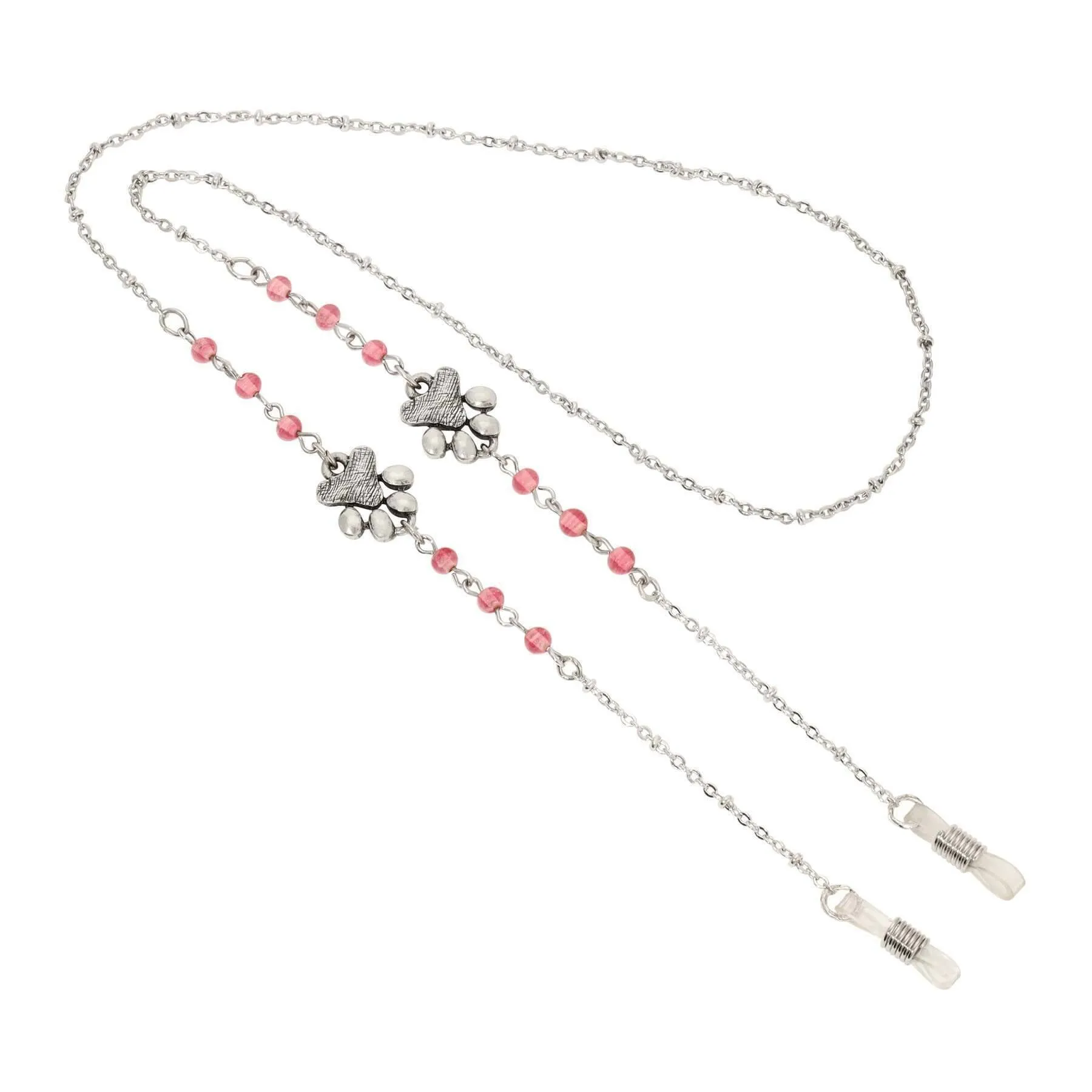 1928 Jewelry Dog Paws & Rose Pink Beads Eyeglass Holder Necklace 26" 1928 Jewelry