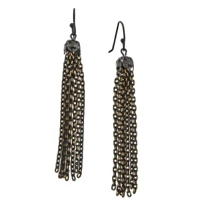 1928 Jewelry Eclipse Black And Gold Medium Chain Tassel Drop Earrings 1928 Jewelry