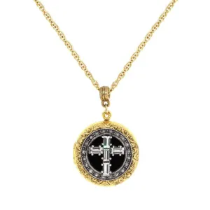 1928 Jewelry Enamel & Baguette Crystal Cross Locket Necklace 16"   3" Extender 1928 Jewelry