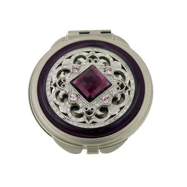 1928 Jewelry Enamel And Square Stone Round Mirror Compact 1928 Jewelry
