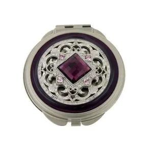 1928 Jewelry Enamel And Square Stone Round Mirror Compact 1928 Jewelry