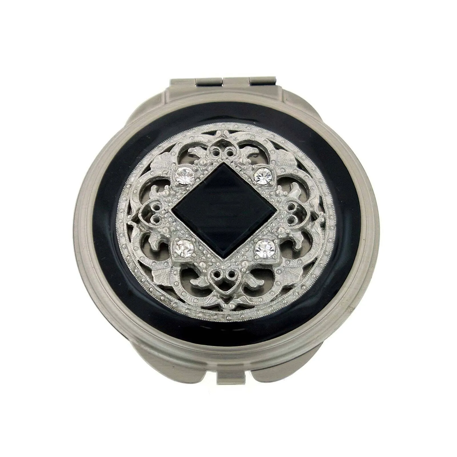1928 Jewelry Enamel And Square Stone Round Mirror Compact 1928 Jewelry