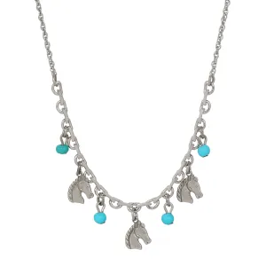1928 Jewelry Equestrian Charms & Turquoise Beads Necklace 16"   3" Extension 1928 Jewelry
