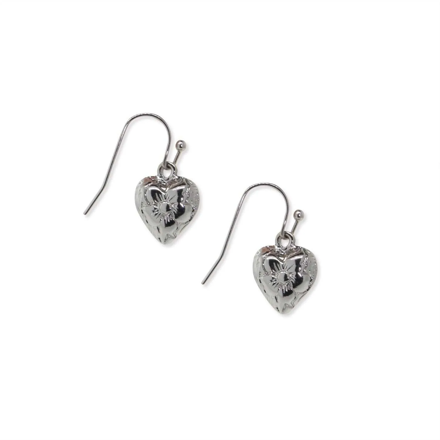 1928 Jewelry Etched Flower Puff Heart Drop Earrings 1928 Jewelry