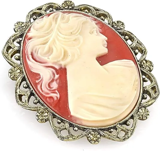 1928 Jewelry Faux Carnelian Cameo Oval Brooch 1928 Jewelry