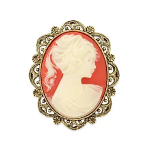 1928 Jewelry Faux Carnelian Cameo Oval Brooch 1928 Jewelry