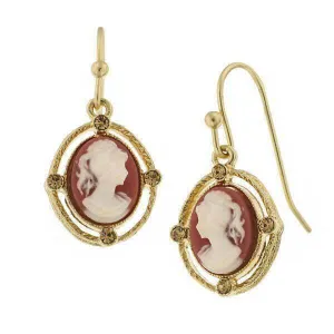 1928 Jewelry Faux Dark Carnelian Cameo Light Topaz Crystal Oval Drop Earrings 1928 Jewelry