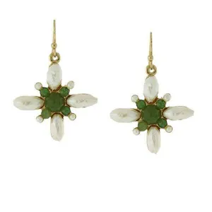 1928 Jewelry Faux Pearl And Gemstone Green Stone Drop Earrings 1928 Jewelry