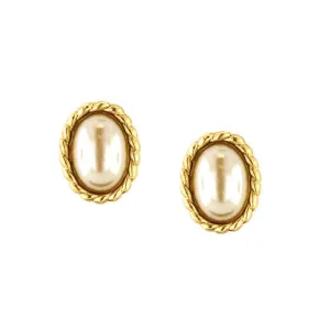 1928 Jewelry Faux Pearl Oval Button Earrings 1928 Jewelry