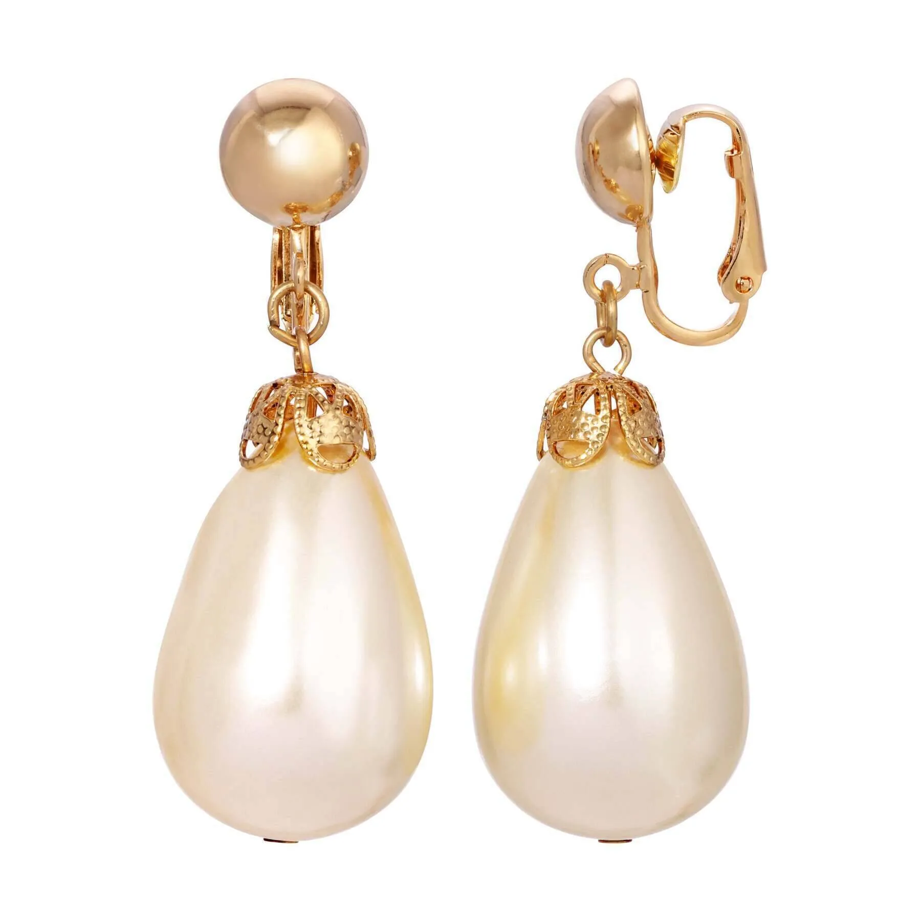 1928 Jewelry Faux Pearl Teardrop Clip On Earrings 1928 Jewelry