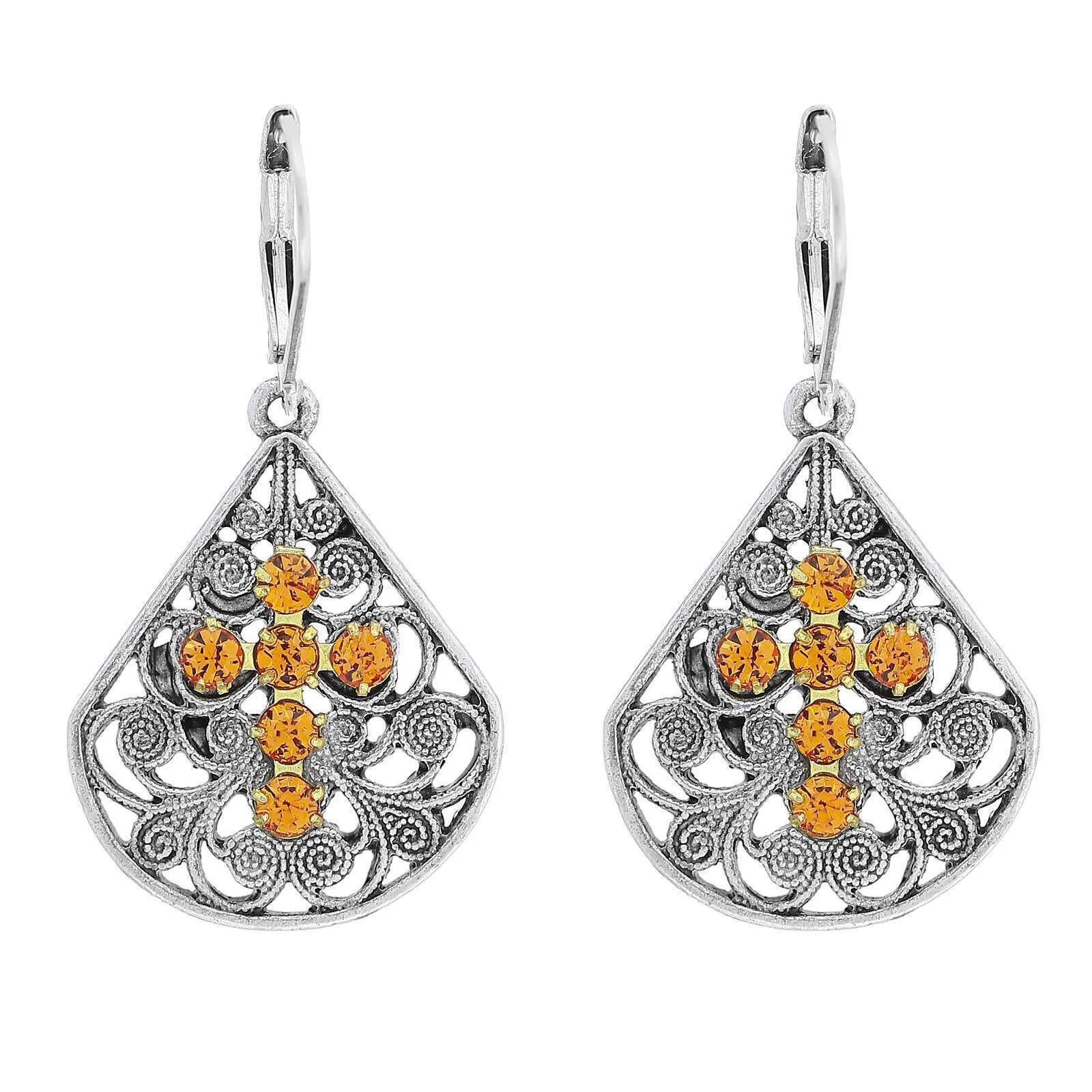 1928 Jewelry Filigree Fan Austrian Crystal Cross Earrings 1928 Jewelry