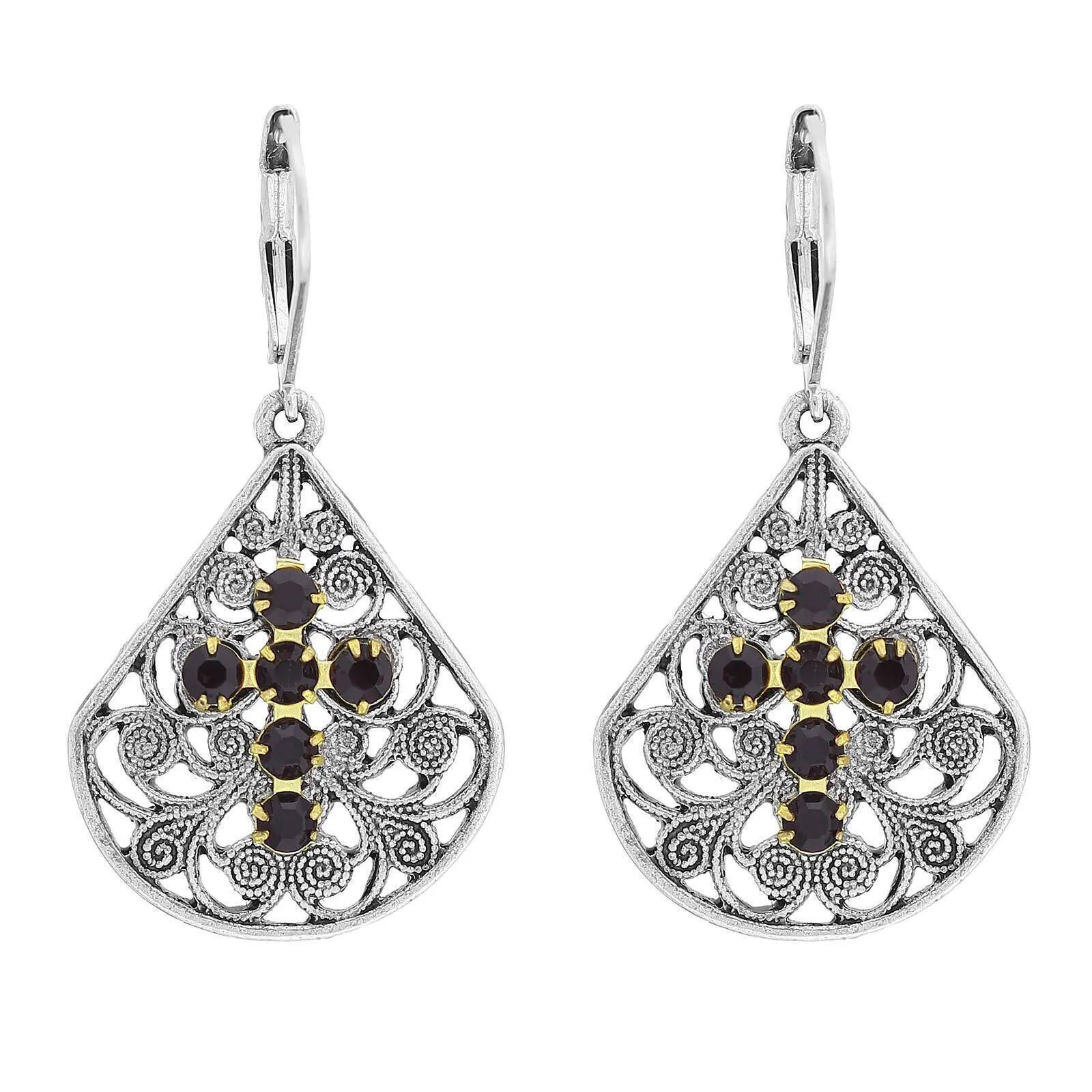 1928 Jewelry Filigree Fan Austrian Crystal Cross Earrings 1928 Jewelry