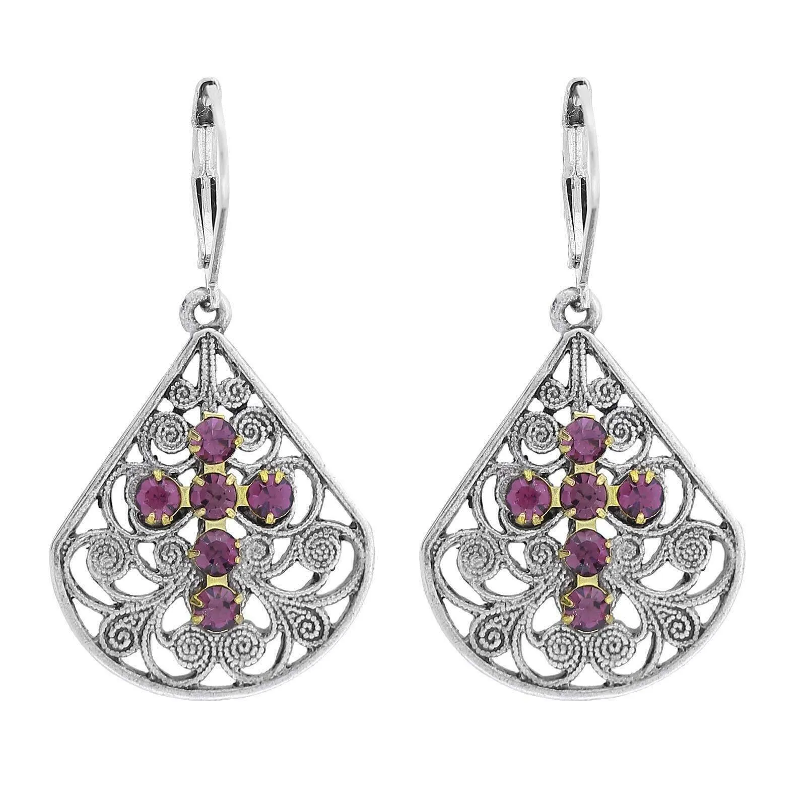 1928 Jewelry Filigree Fan Austrian Crystal Cross Earrings 1928 Jewelry