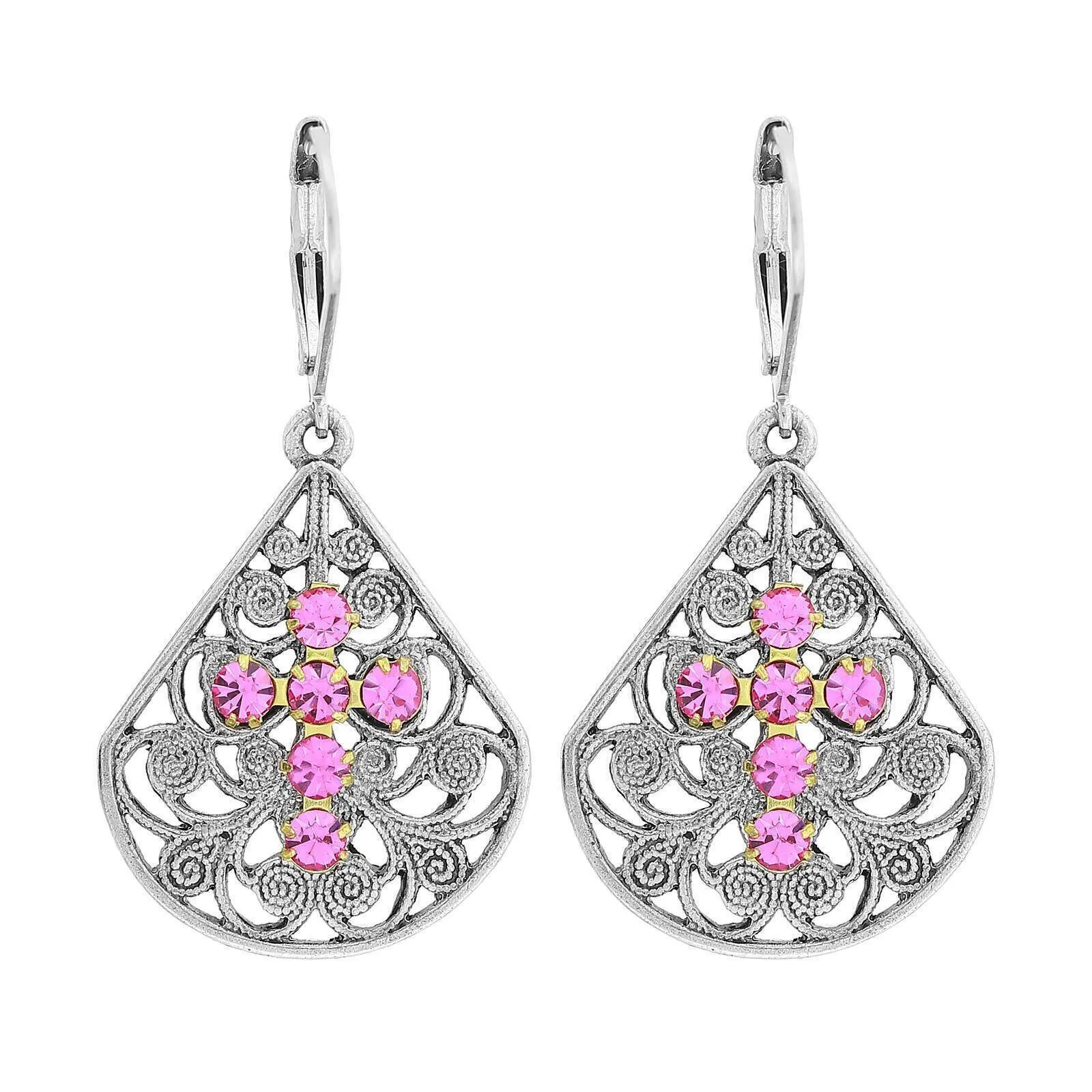 1928 Jewelry Filigree Fan Austrian Crystal Cross Earrings 1928 Jewelry