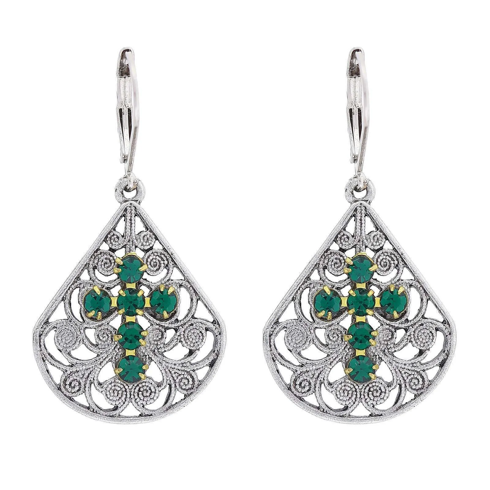 1928 Jewelry Filigree Fan Austrian Crystal Cross Earrings 1928 Jewelry