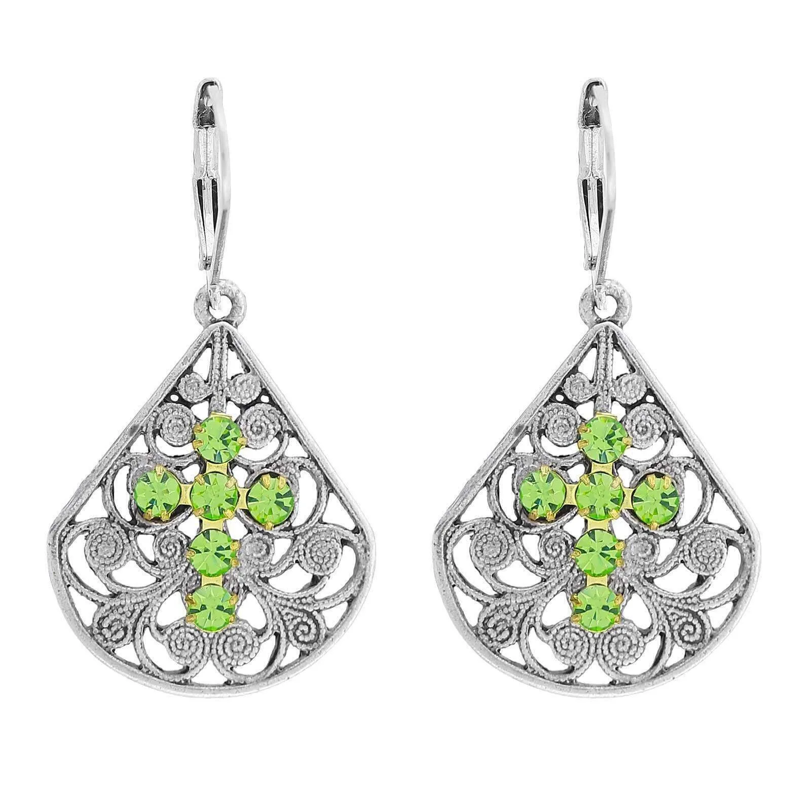 1928 Jewelry Filigree Fan Austrian Crystal Cross Earrings 1928 Jewelry
