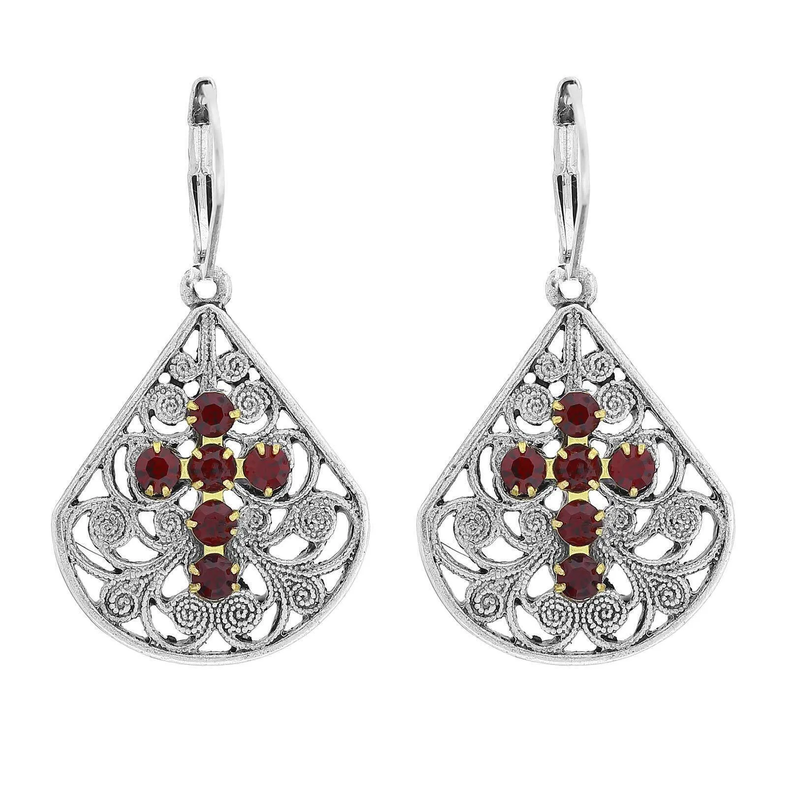 1928 Jewelry Filigree Fan Austrian Crystal Cross Earrings 1928 Jewelry