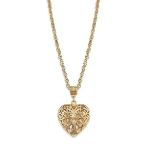 1928 Jewelry Filigree Heart With Austrian Crystal Accent Pendant Necklace 18" 1928 Jewelry