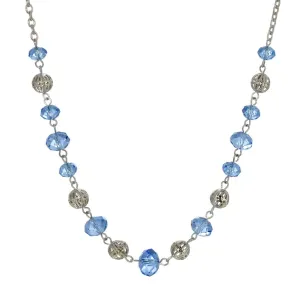 1928 Jewelry Filigree Puff Bead Blue Crystal Chain Necklace 18" 1928 Jewelry
