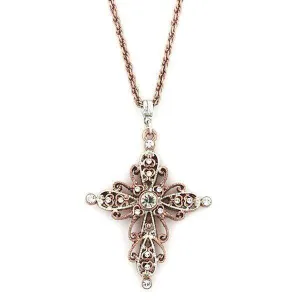 1928 Jewelry Filigree Rose Gold Tone Crystal Cross Pendant Necklace 30" 1928 Jewelry