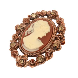 1928 Jewelry Floral & Topaz Crystal Cameo Brooch 1928 Jewelry