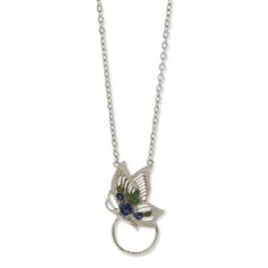 1928 Jewelry Floral Enamel Butterfly Badge & Eyeglass Holder Chain Necklace 28" 1928 Jewelry